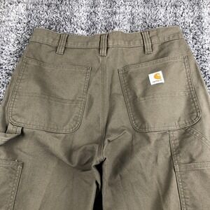 Carhartt Pants Mens 32x34 Green Canvas Relaxed Fit Carpenter Workwear Stretch
